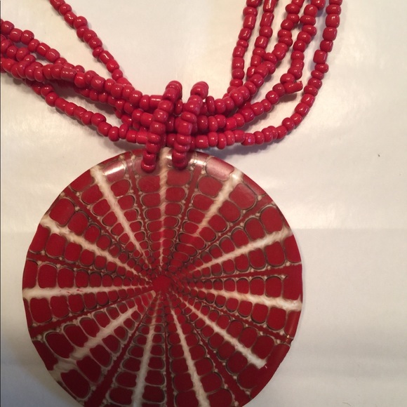 Red Beaded Necklace and Earring - Picture 2 of 3